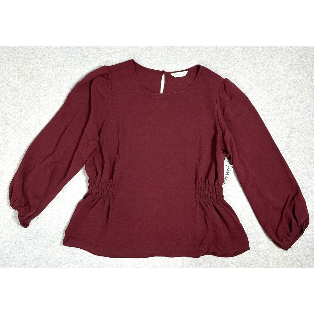 NWT Nine West Women's Cinched Maroon Long Sleeves Round Neck Blouse Size 1X